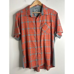 Club Ride Men's Plaid Short Sleeve Button Up Shirt Orange Gray Size L/XL